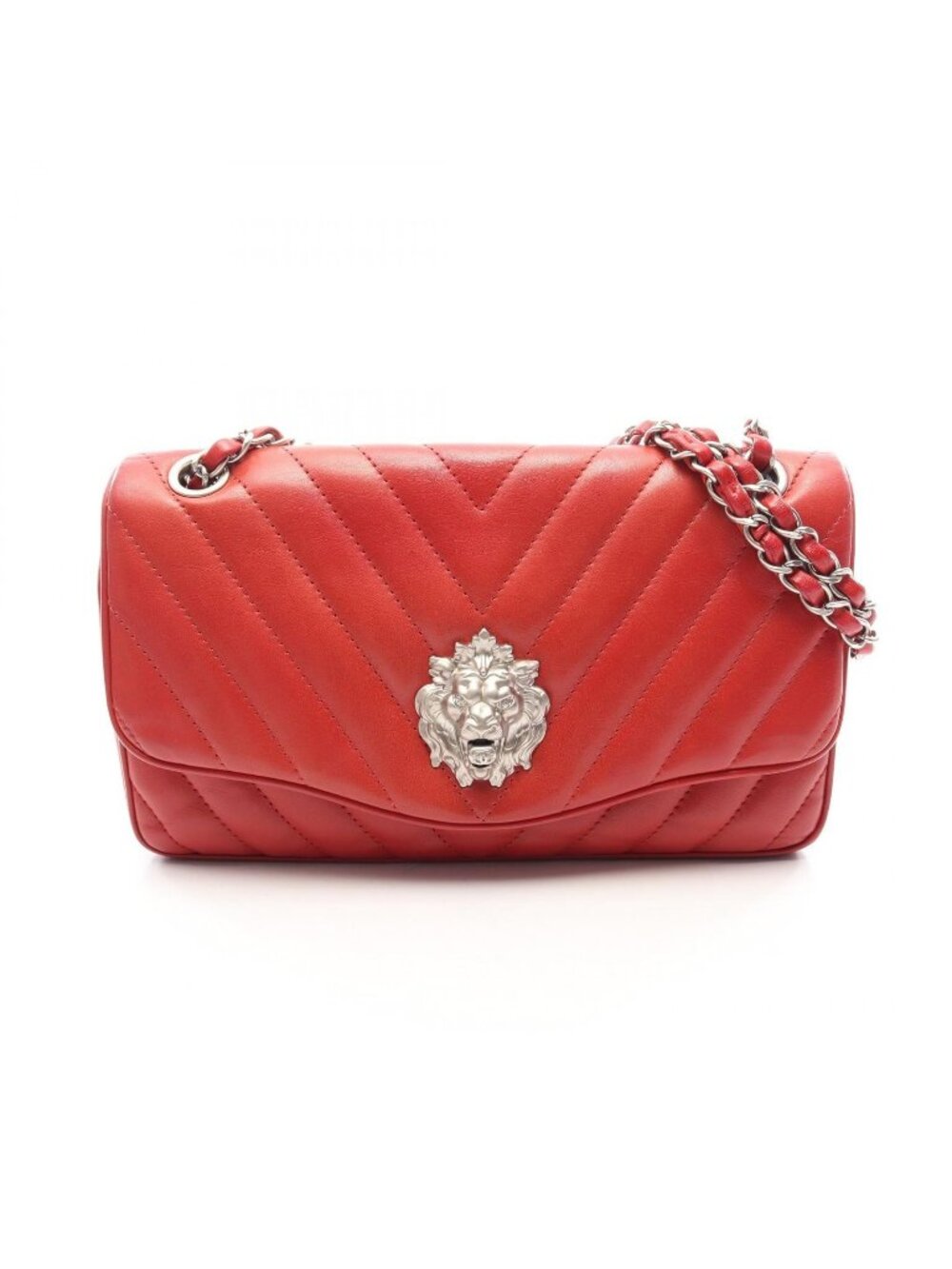 Chanel Shoulder Bag Chevron V-stitch Lion Red Lambskin Chain
